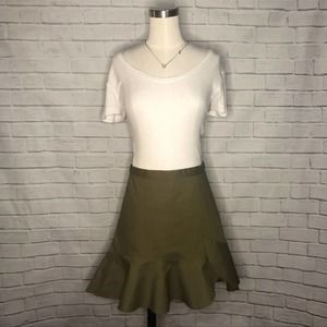 Madewell Mini Skirt with Ruffle Hem, Green, Sz 0